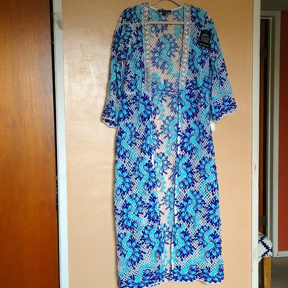 Boston Proper Maxi embroidery duster cover up size medium